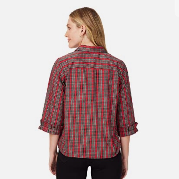 Foxcroft Skylar Stewart Plaid 3/4 Length Sleeve Blouse - Picture 4 of 12